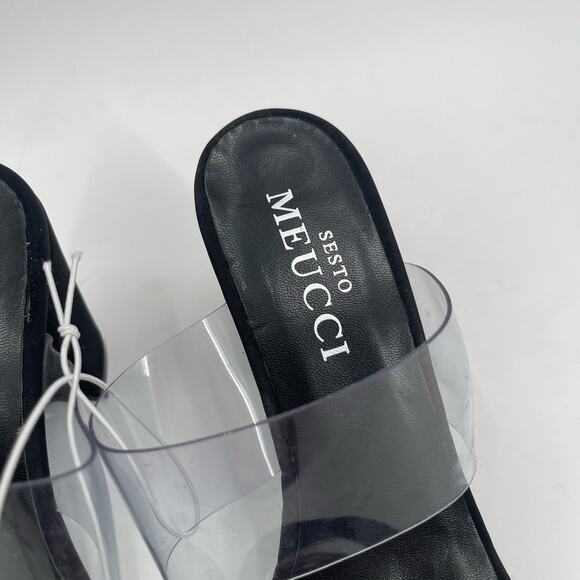 SESTO MEUCCI Heels Size 37 (US 6-6.5) Leather Fabric Black Clear Heeled Sandals - Picture 4 of 14